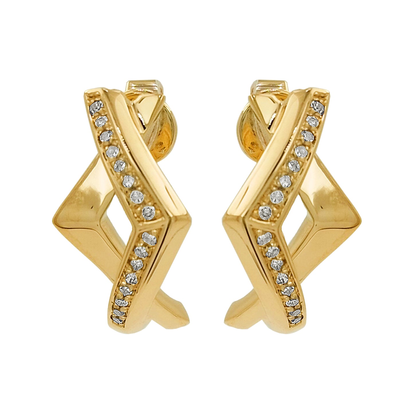 14K Gold Light Brown Diamond Criss Cross Stud Earrings, Geometric Fine Jewelry