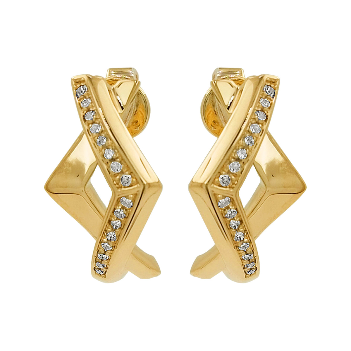 14K Gold Light Brown Diamond Criss Cross Stud Earrings, Geometric Fine Jewelry