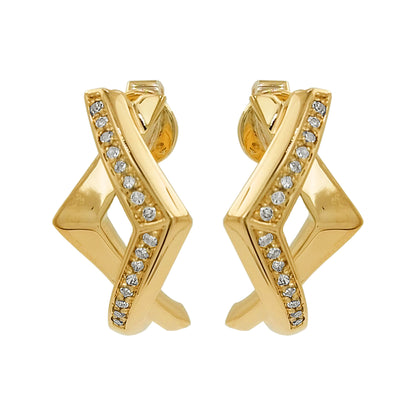 14K Gold Light Brown Diamond Criss Cross Stud Earrings, Geometric Fine Jewelry