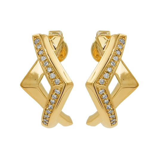 14K Gold Light Brown Diamond Criss Cross Stud Earrings, Geometric Fine Jewelry