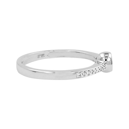 14K White Gold Bezel Blue Sapphire Light Brown Diamond Ring | Stacking Band