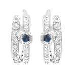 14K White Gold Sapphire Light Brown Diamond Huggie Earrings | Fine Jewelry