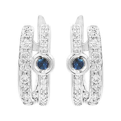 14K White Gold Sapphire Light Brown Diamond Huggie Earrings | Fine Jewelry