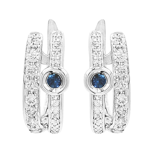 14K White Gold Sapphire Light Brown Diamond Huggie Earrings | Fine Jewelry