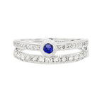 14K White Gold Sapphire Light Brown Diamond Ring, Split Shank Band