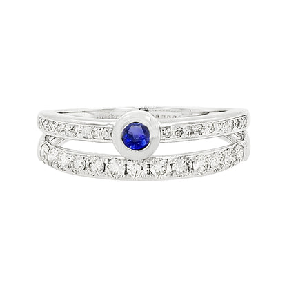 14K White Gold Sapphire Light Brown Diamond Ring, Split Shank Band