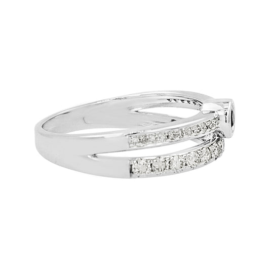 14K White Gold Sapphire Light Brown Diamond Ring, Split Shank Band