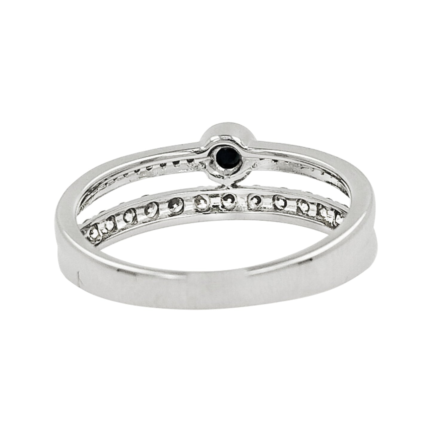 14K White Gold Sapphire Light Brown Diamond Ring, Split Shank Band