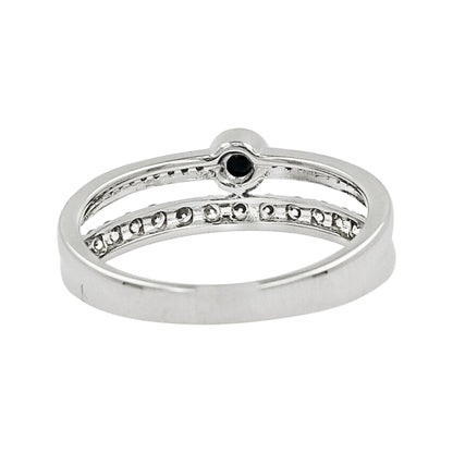 14K White Gold Sapphire Light Brown Diamond Ring, Split Shank Band