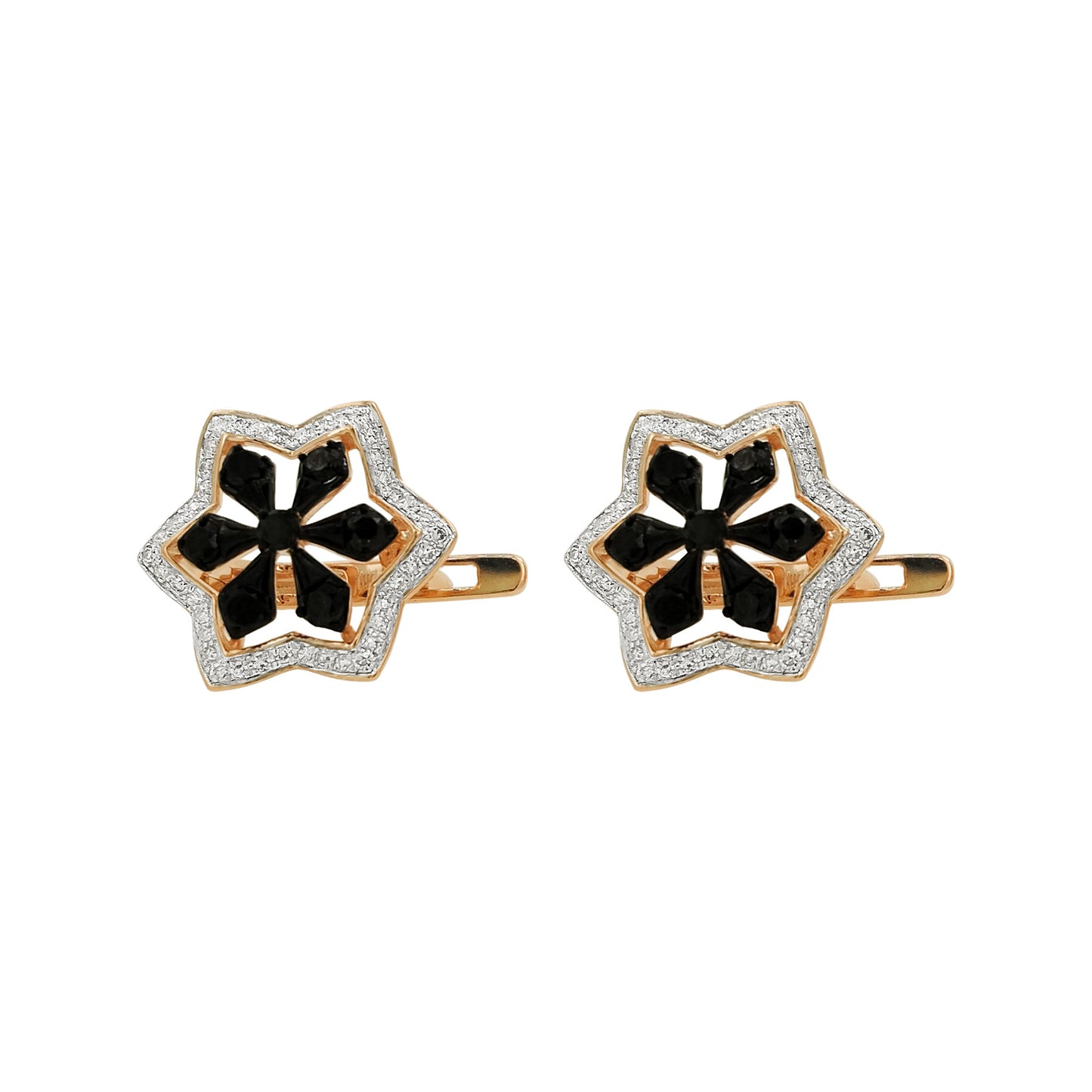 14K Gold Black & Light Brown Diamond Snowflake Stud Earrings | Celestial Jewelry