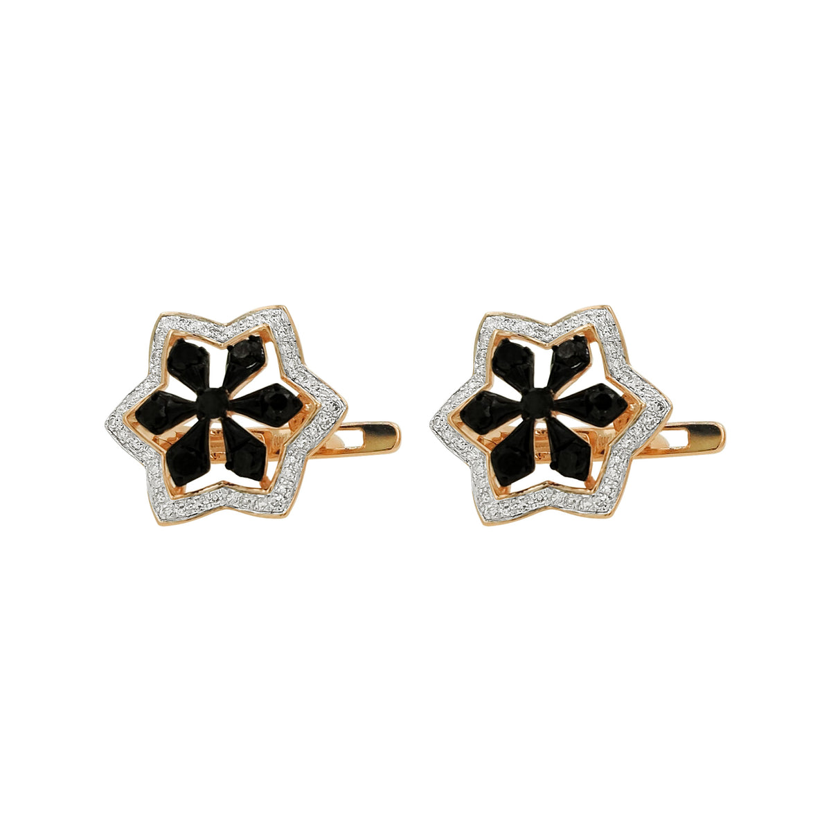14K Gold Black & Light Brown Diamond Snowflake Stud Earrings | Celestial Jewelry