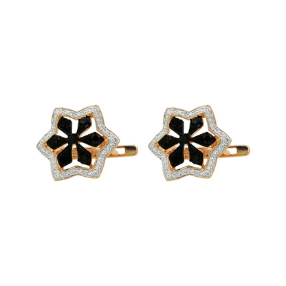 14K Gold Black & Light Brown Diamond Snowflake Stud Earrings | Celestial Jewelry