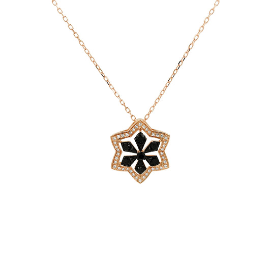 Black & Light Brown Diamond Star Necklace | 14K Rose Gold Celestial Pendant