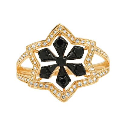14K Gold Black & Light Brown Diamond Star Ring | White Accent Diamond Statement Jewelry