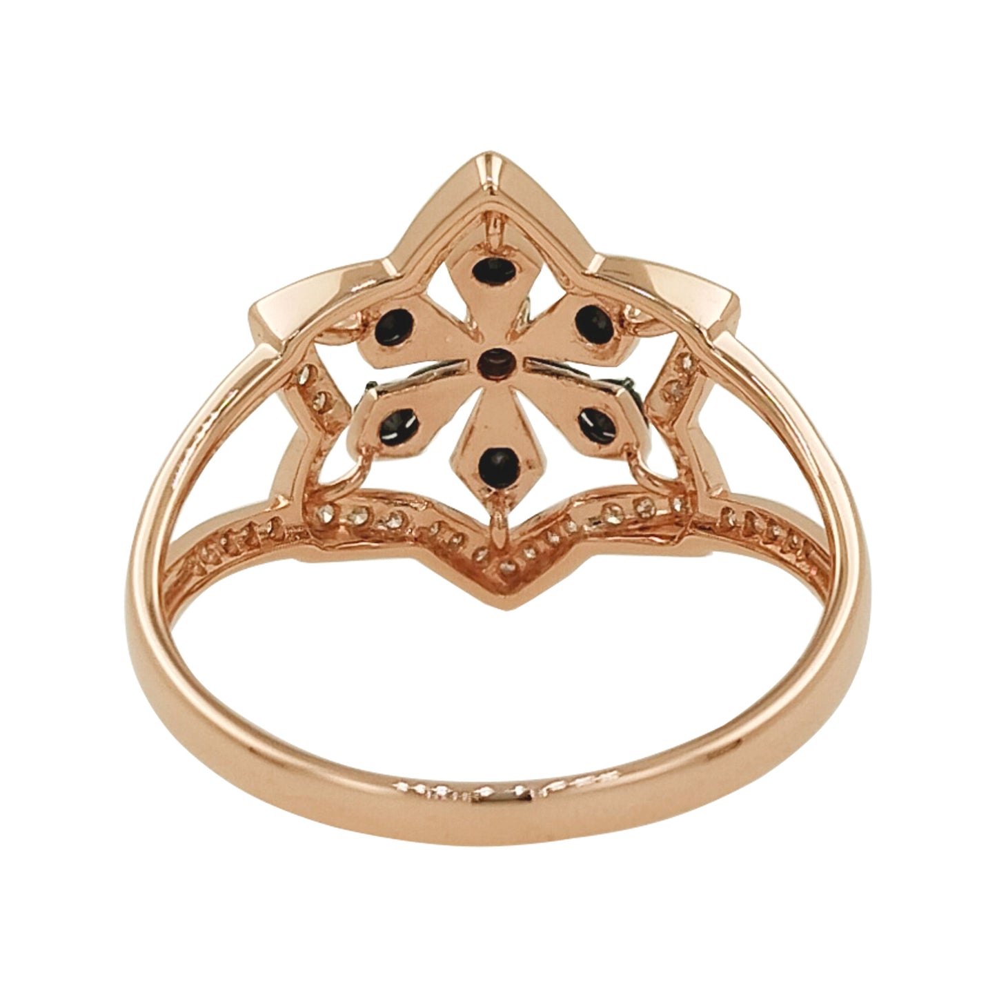 14K Gold Black & Light Brown Diamond Star Ring | White Accent Diamond Statement Jewelry