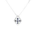 Art Deco Blue Sapphire & Light Brown Diamond Pendant | 14K White Gold Necklace