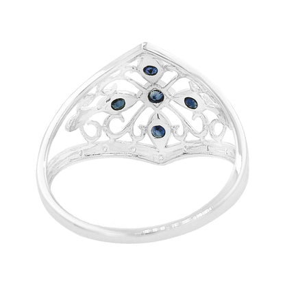 Vintage Art Deco Blue Sapphire Ring, Black Plating, Light Brown Diamond 14K White Gold