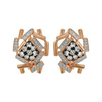 Geometric Light Brown Diamond Earrings, Black Enamel 14K Rose Gold Studs, Art Deco Jewelry