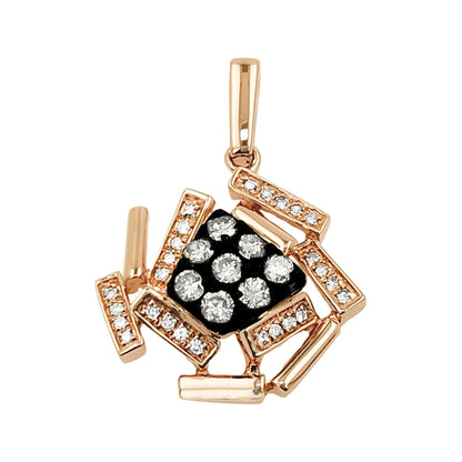 14K Rose Gold Light Brown Diamond Pendant Necklace, Black Enamel Geometric Jewelry