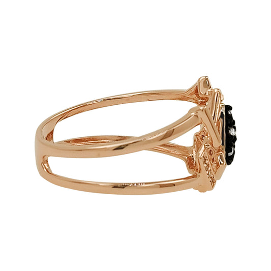 Geometric Light Brown Diamond Ring, Black Enamel 14K Rose Gold, Art Deco Jewelry