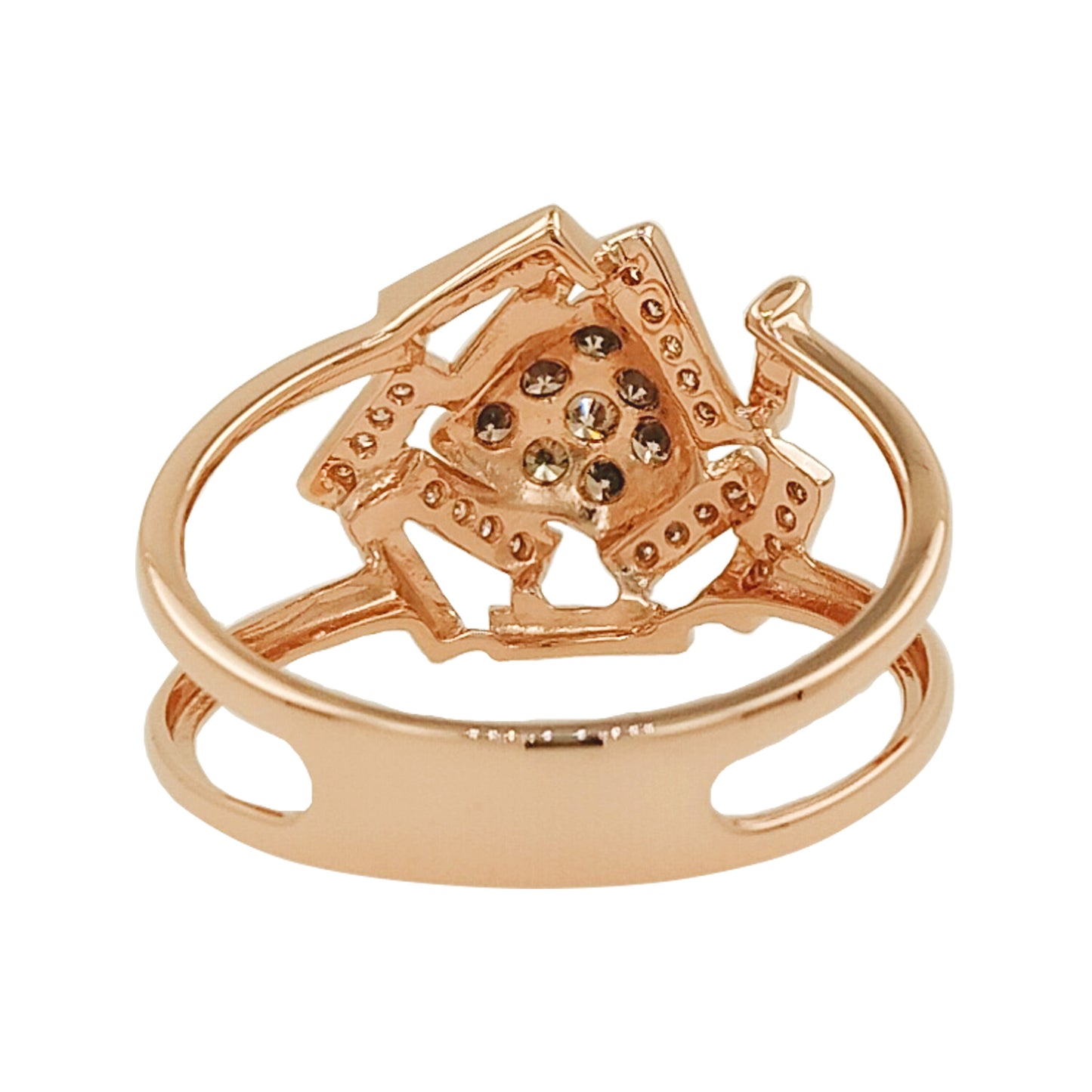 Geometric Light Brown Diamond Ring, Black Enamel 14K Rose Gold, Art Deco Jewelry