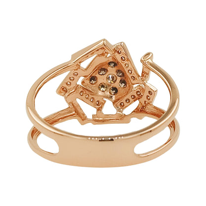 Geometric Light Brown Diamond Ring, Black Enamel 14K Rose Gold, Art Deco Jewelry