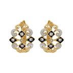 14K Gold Light Brown Diamond Filigree Earrings, Black Plating, Art Deco Leverback