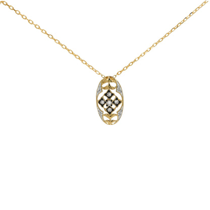 14K Gold Light Brown Diamond Filigree Pendant, Black Plating Art Deco Necklace