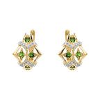 14K Gold Tsavorite & Light Brown Diamond Earrings, Art Deco Filigree Dangle
