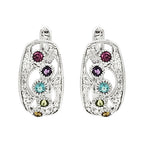 14K White Gold Multi Gemstone Leverback Earrings, Diamond Filigree