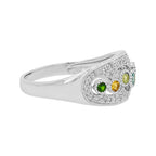 14K White Gold Multi Gemstone & Light Brown Diamond Ring, Family Birthstone Jewelry