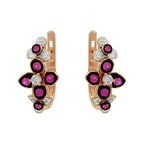 14K Rose Gold Light Brown Diamond Ruby Pink Sapphire Floral Earrings, Black Plating