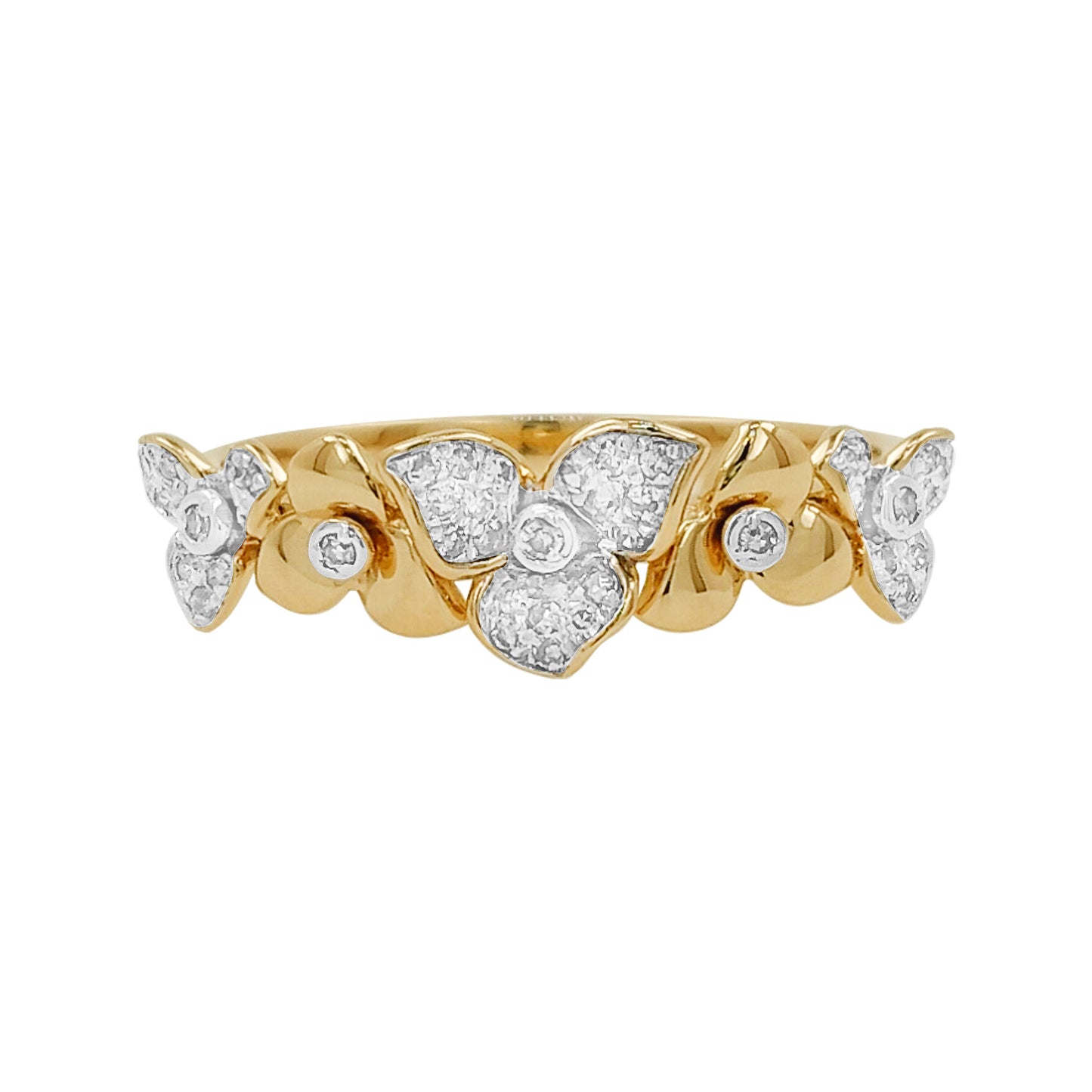 14K Yellow Gold Light Brown Diamond Floral Ring, Nature Inspired Wedding Band
