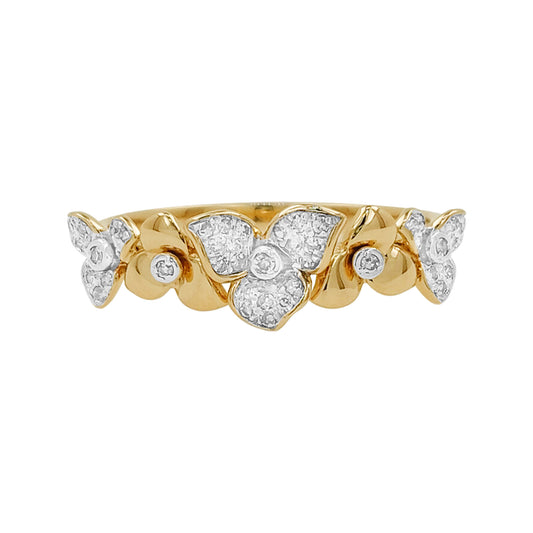 14K Yellow Gold Light Brown Diamond Floral Ring, Nature Inspired Wedding Band