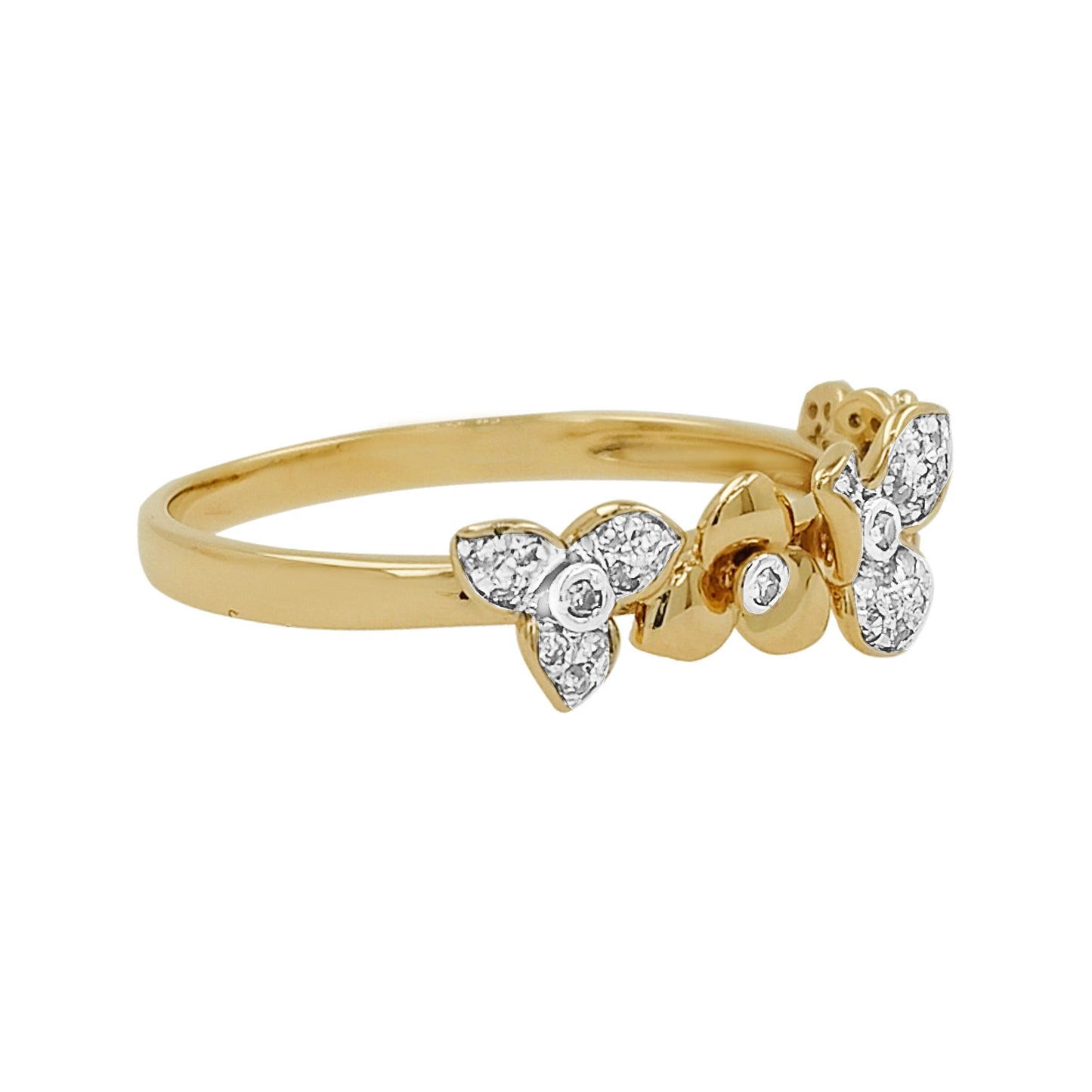 14K Yellow Gold Light Brown Diamond Floral Ring, Nature Inspired Wedding Band