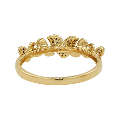 14K Yellow Gold Light Brown Diamond Floral Ring, Nature Inspired Wedding Band
