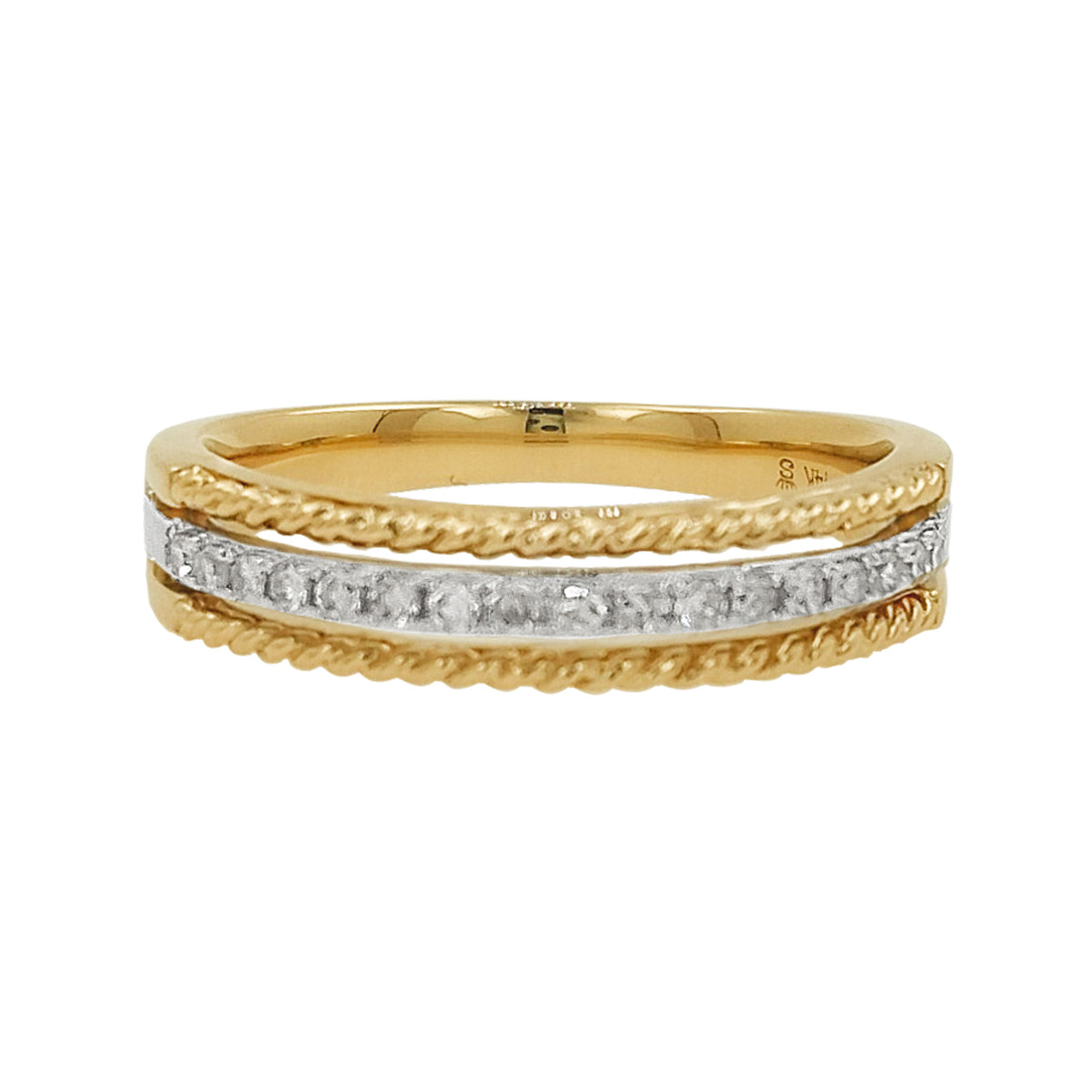 14K Two-Tone Gold Light Brown Diamond Band Ring | Rope Texture Stackable