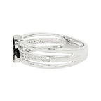14K White Gold Blue Sapphire Light Brown Diamond Ring, Celestial Cross Cluster