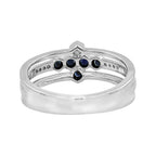 14K White Gold Blue Sapphire Light Brown Diamond Ring, Celestial Cross Cluster