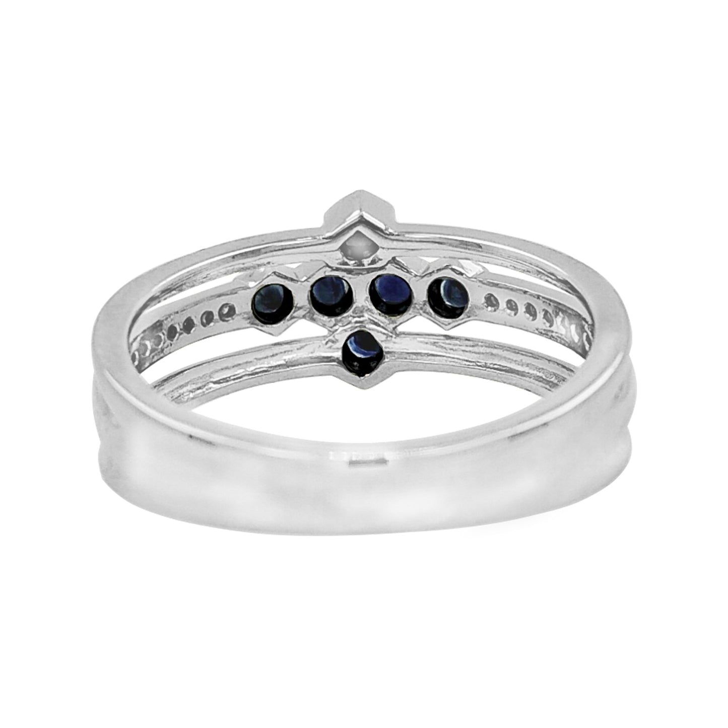 14K White Gold Blue Sapphire Light Brown Diamond Ring, Celestial Cross Cluster