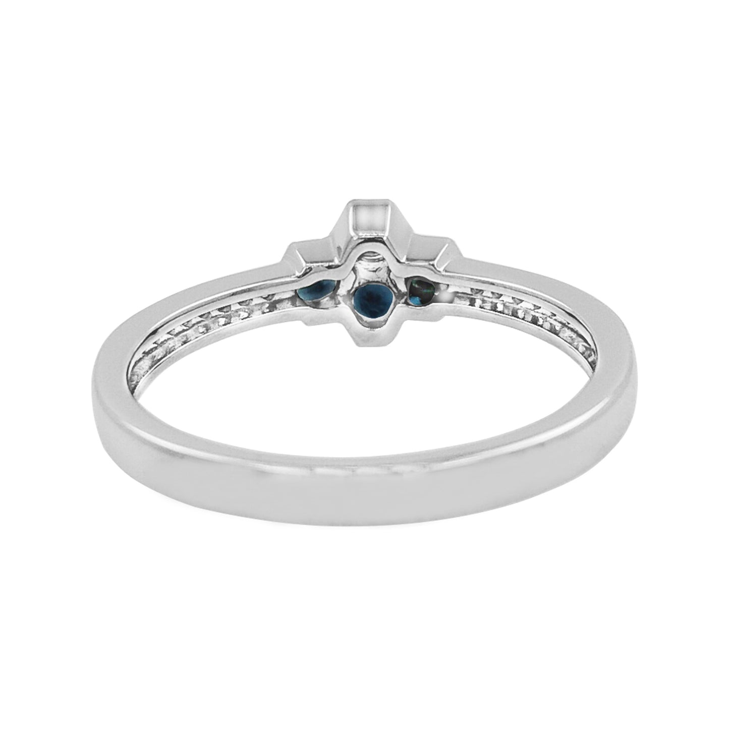 14K White Gold Blue Sapphire Cluster Ring Black Plated Light Brown Diamond Band
