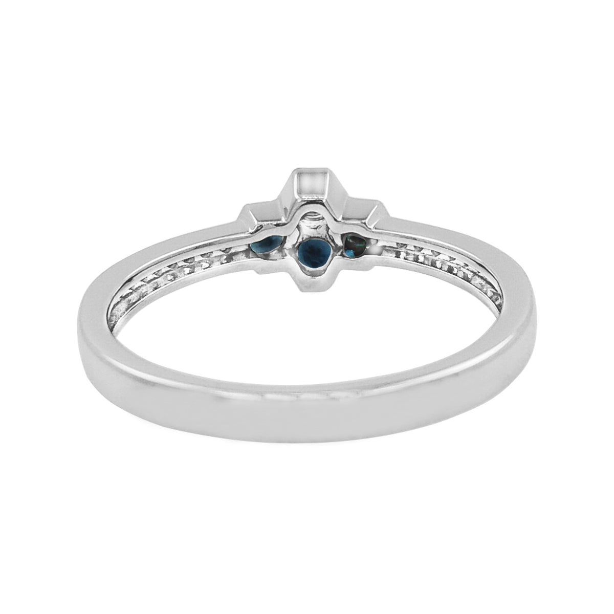 14K White Gold Blue Sapphire Cluster Ring Black Plated Light Brown Diamond Band