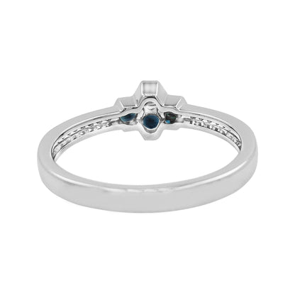 14K White Gold Blue Sapphire Cluster Ring Black Plated Light Brown Diamond Band