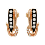 14K Rose Gold Light Brown Diamond Hoop Earrings, Black Inlay, Modern Fine Jewelry