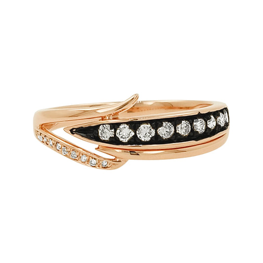 14K Rose Gold Light Brown Diamond Band Ring, Black Plating Inlay, Modern Fine Jewelry