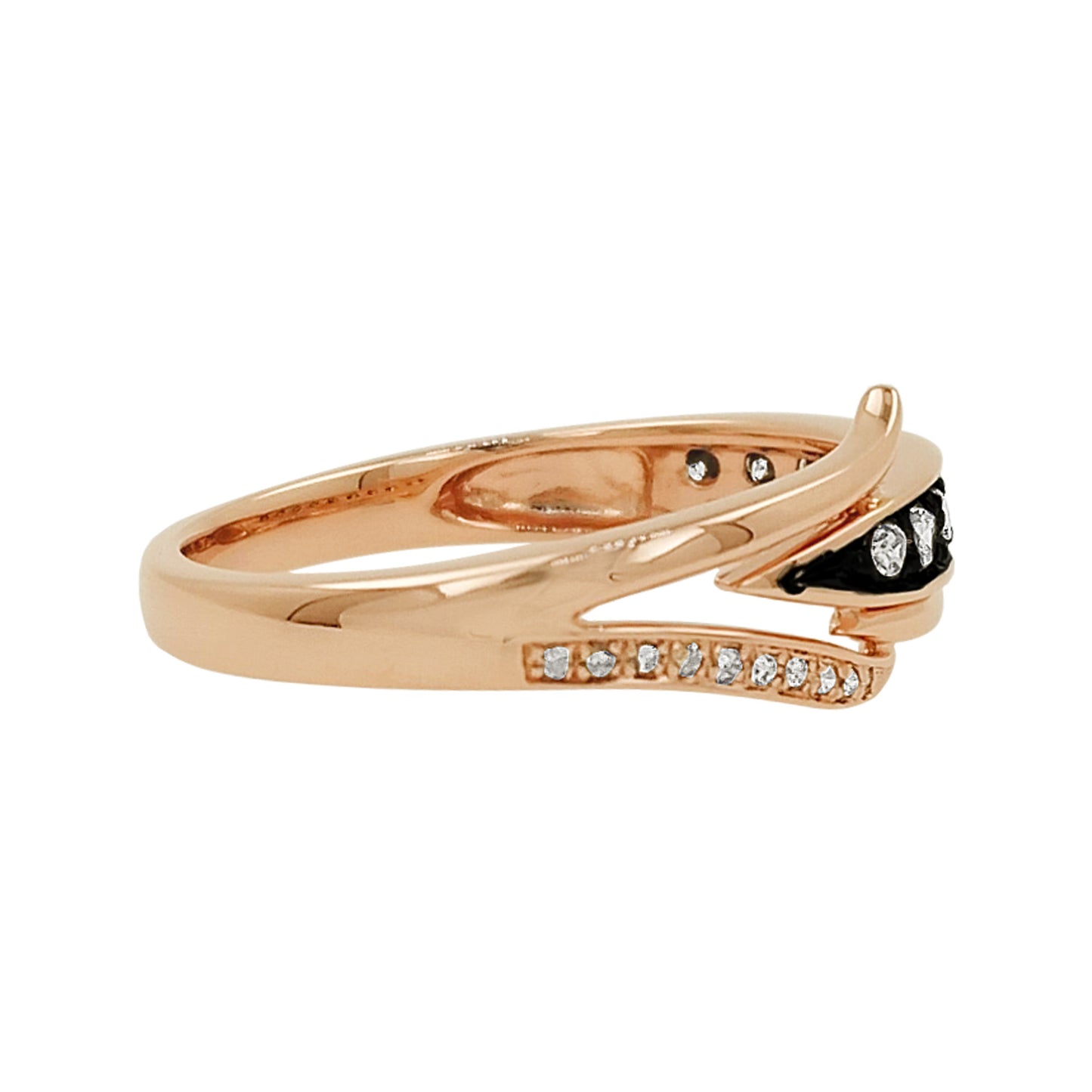 14K Rose Gold Light Brown Diamond Band Ring, Black Plating Inlay, Modern Fine Jewelry