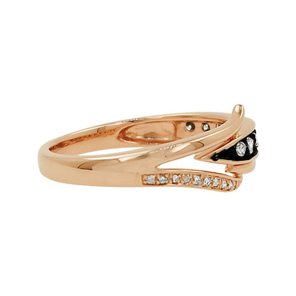 14K Rose Gold Light Brown Diamond Band Ring, Black Plating Inlay, Modern Fine Jewelry