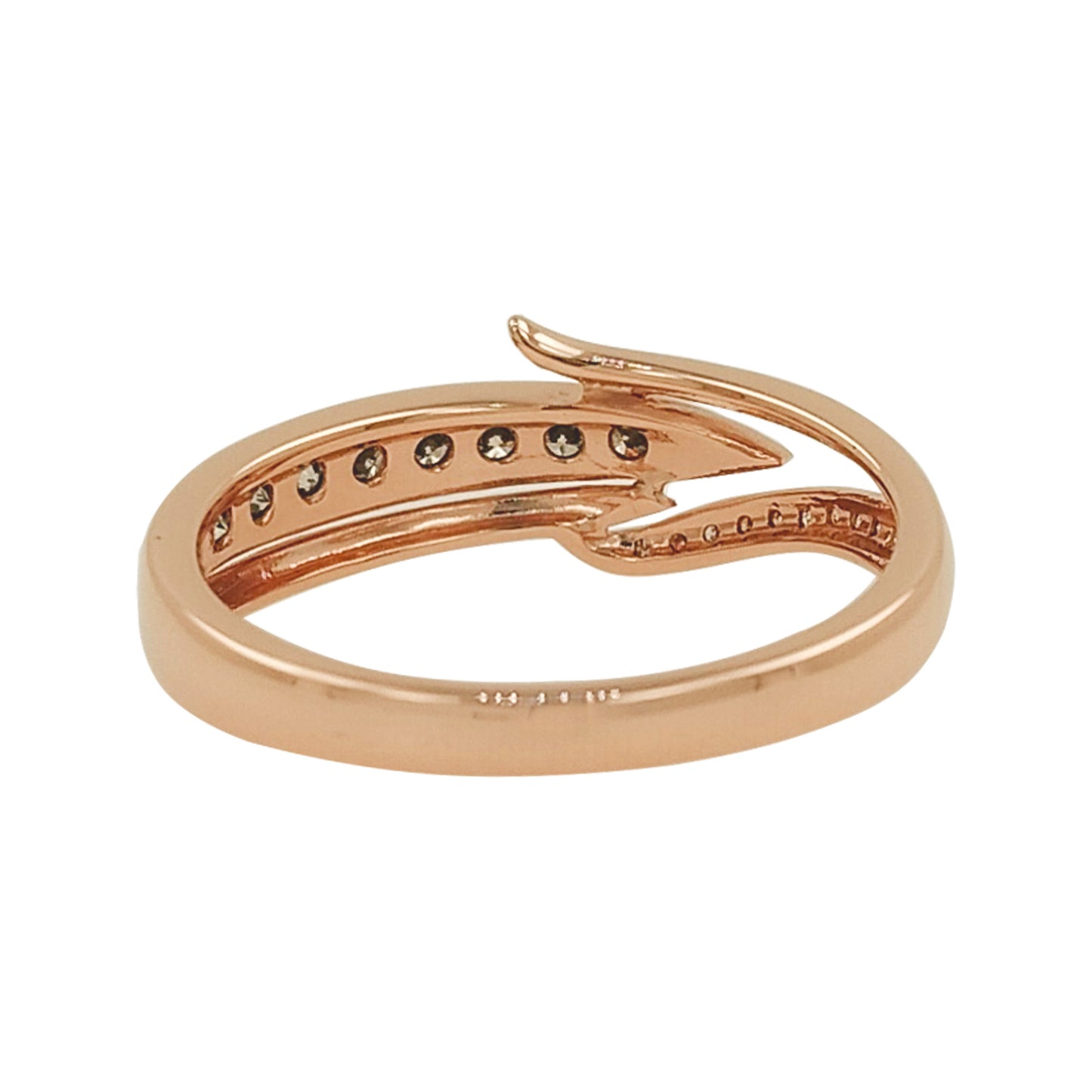 14K Rose Gold Light Brown Diamond Band Ring, Black Plating Inlay, Modern Fine Jewelry