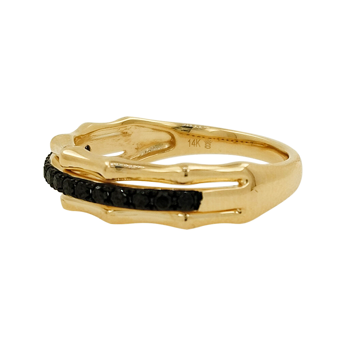14K Gold Black Diamond Bamboo Ring | Stacking Wedding Band
