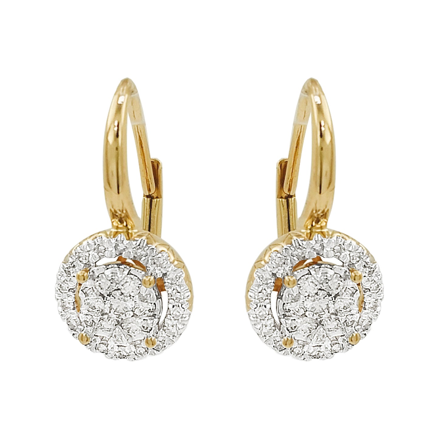14K Gold Light Brown Diamond Halo Drop Earrings | Dainty Lever Back Studs